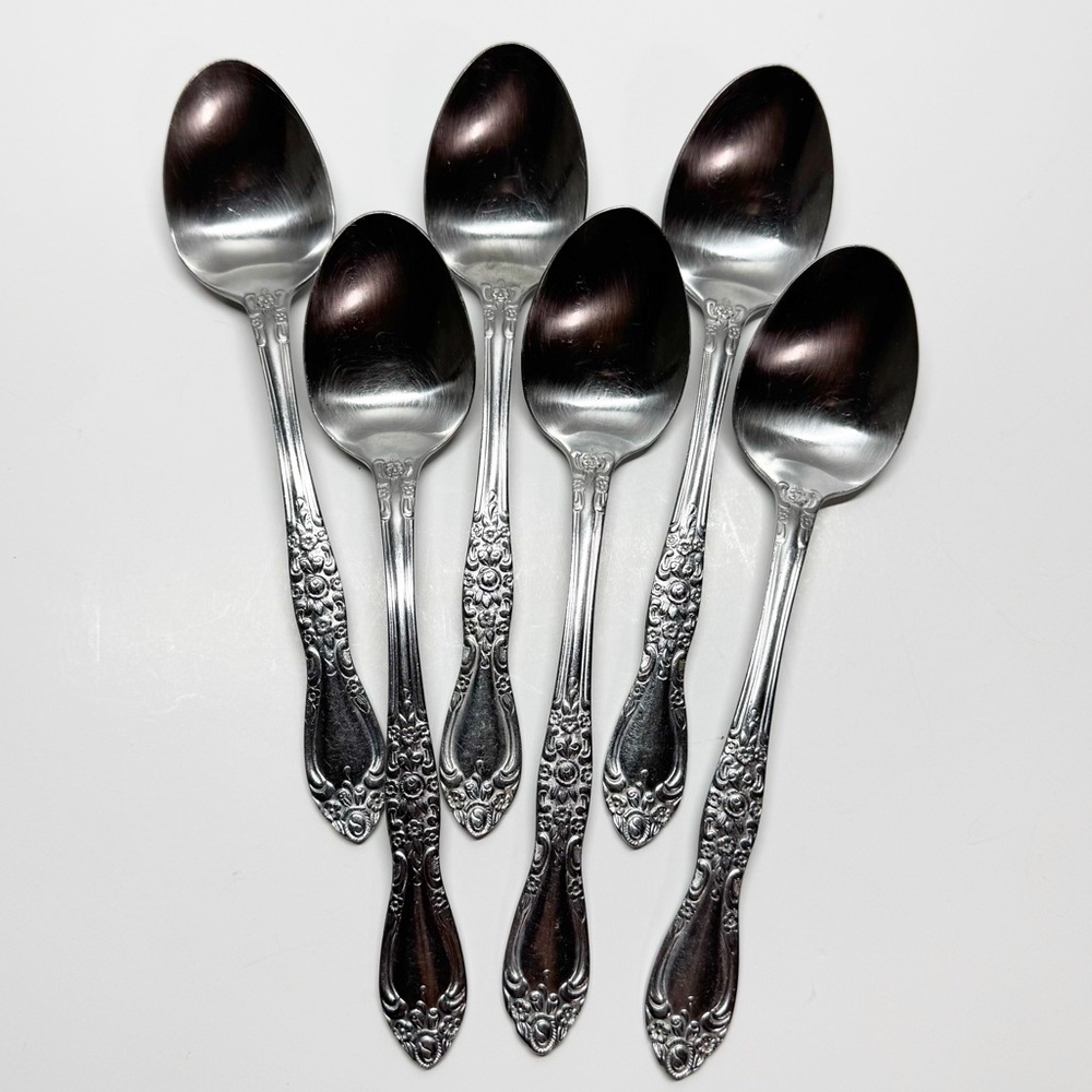 Vintage Northland Stainless Carolina Floral Spoons Korea Set of 6